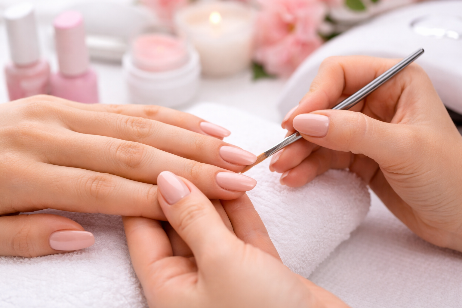 BIAB nails Gold Coast builder gel manicure with natural pink finish at Pure Beauty Retreat Mudgeeraba